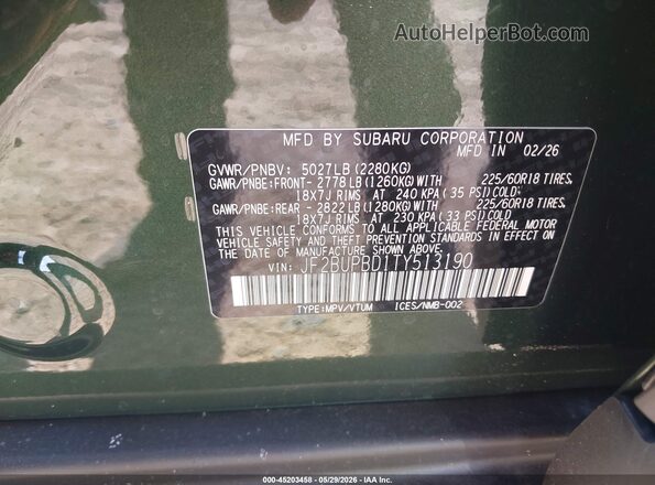 JF2BUPBD1TY513190 2026 SUBARU OUTBACK Green 
