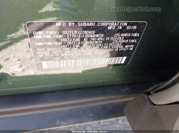 JF2BUPBD7TY518944 2026 SUBARU OUTBACK Gray 