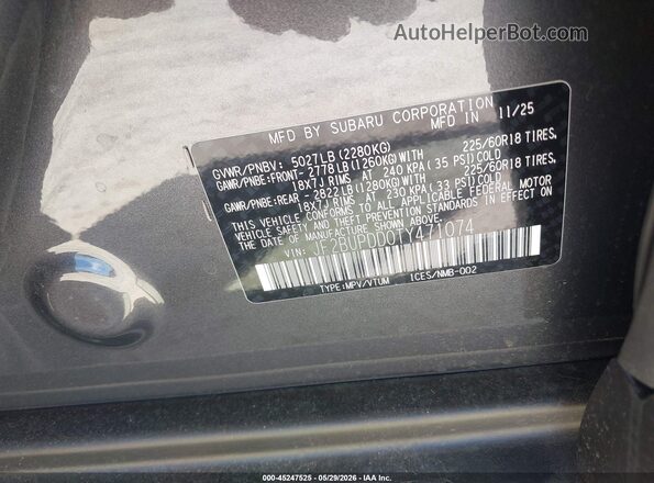 JF2BUPDD0TY471074 2026 SUBARU OUTBACK Gray 