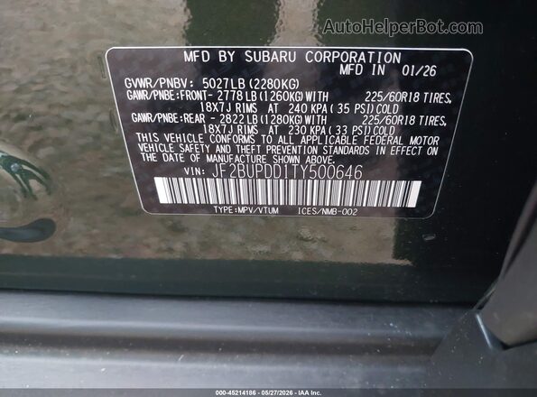 JF2BUPDD1TY500646 2026 SUBARU OUTBACK Green Engine compartment view