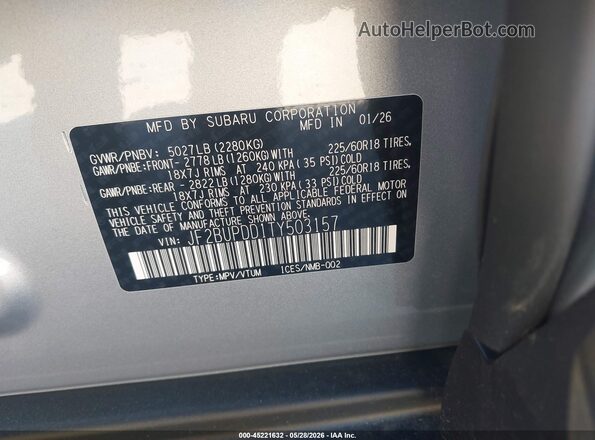 JF2BUPDD1TY503157 2026 SUBARU OUTBACK Серебряный Вид подкапотного пространства