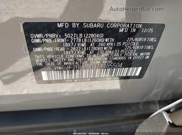 JF2BUPDD3TY485504 2026 SUBARU OUTBACK Gray 