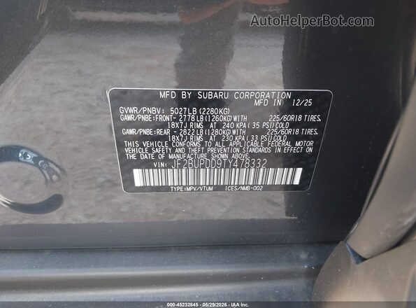 JF2BUPDD9TY478332 2026 SUBARU OUTBACK Gray 