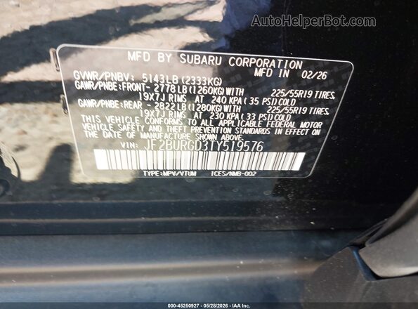 JF2BURGD3TY519576 2026 SUBARU OUTBACK Black 