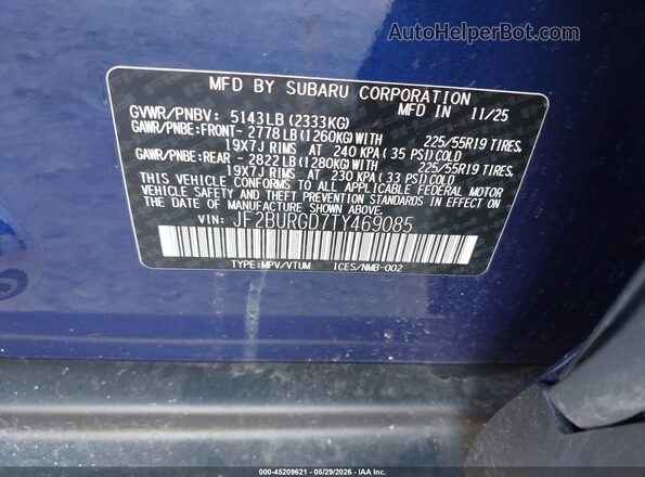 JF2BURGD7TY469085 2026 SUBARU OUTBACK Purple 