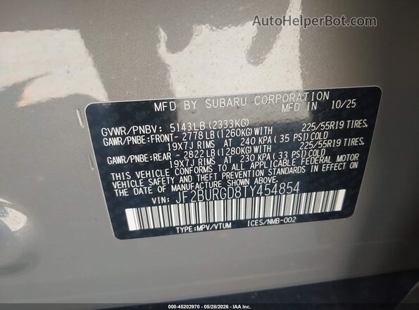 JF2BURGD8TY454854 2026 SUBARU OUTBACK Gray 