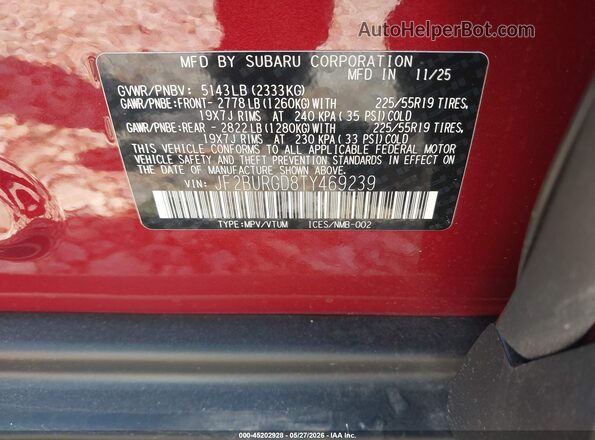 JF2BURGD8TY469239 2026 SUBARU OUTBACK Red 