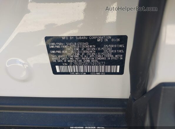 JF2BURGD8TY497672 2026 SUBARU OUTBACK White 