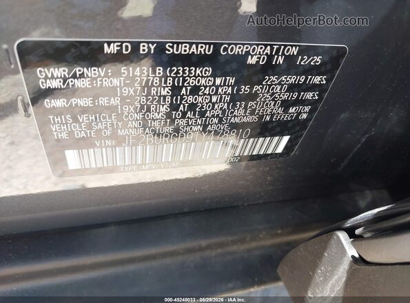 JF2BURGD9TY478810 2026 SUBARU OUTBACK Gray 