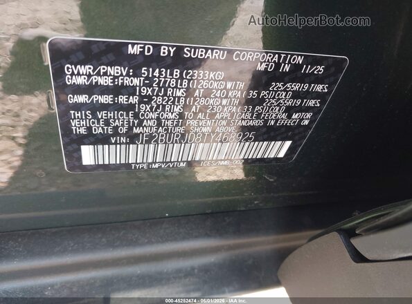 JF2BURJD8TY468925 2026 SUBARU OUTBACK Green 