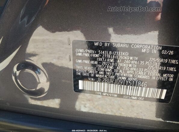JF2BURJD9TY511846 2026 SUBARU OUTBACK Gray 