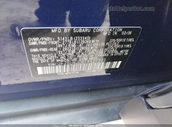 JF2BURJD9TY521373 2026 SUBARU OUTBACK Blue 