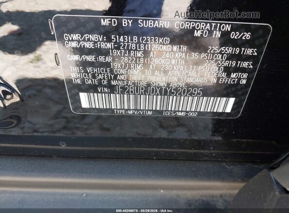JF2BURJDXTY520295 2026 SUBARU OUTBACK Black 