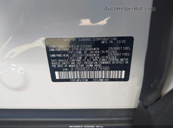 JF2BURKD5TY479380 2026 SUBARU OUTBACK White 