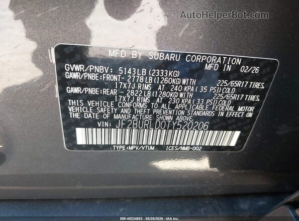 JF2BURLD0TY520206 2026 SUBARU OUTBACK Gray 