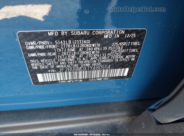 JF2BURMDXTY480554 2026 SUBARU OUTBACK Blue 