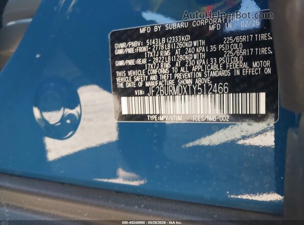 JF2BURMDXTY512466 2026 SUBARU OUTBACK Blue 