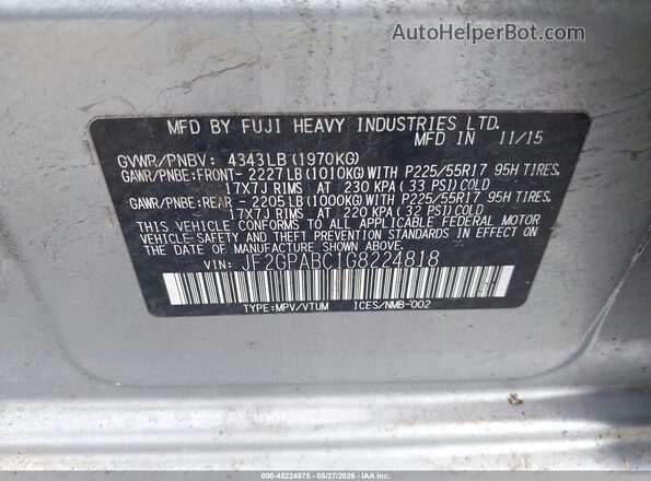 JF2GPABC1G8224818 2016 SUBARU CROSSTREK Teal ძრავის განყოფილების ხედი