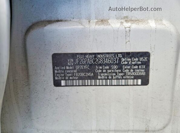 JF2GPABC2G8346037 2016 SUBARU CROSSTREK White 