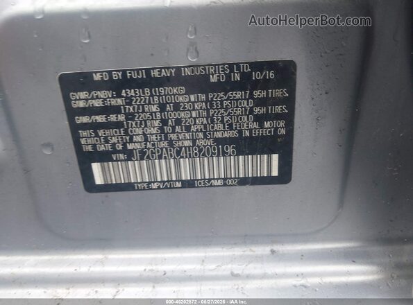 JF2GPABC4H8209196 2017 SUBARU CROSSTREK Silver 