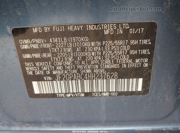 JF2GPABC4HH237628 2017 SUBARU CROSSTREK Blue Вид підкапотного простору