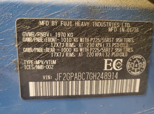 JF2GPABC7GH248914 2016 SUBARU CROSSTREK Blue 