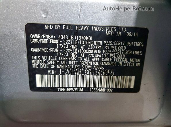 JF2GPABC8GH349055 2016 SUBARU CROSSTREK Silver 