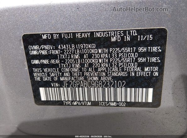 JF2GPABC9G8232102 2016 SUBARU CROSSTREK Silver Widok komory silnika