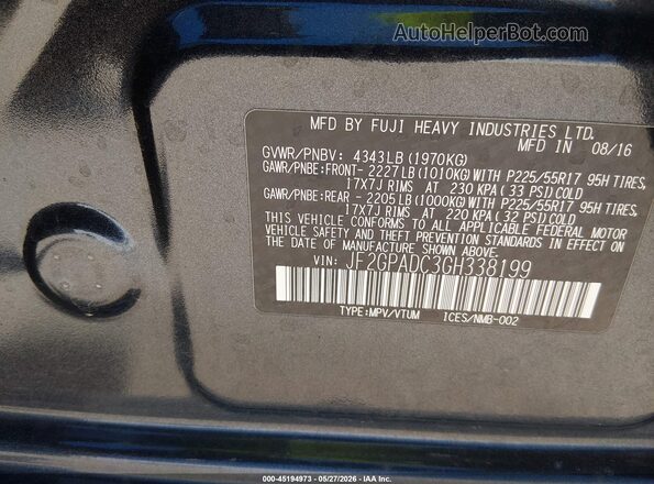 JF2GPADC3GH338199 2016 SUBARU CROSSTREK Gray Շարժիչի բաժամունքի տեսք