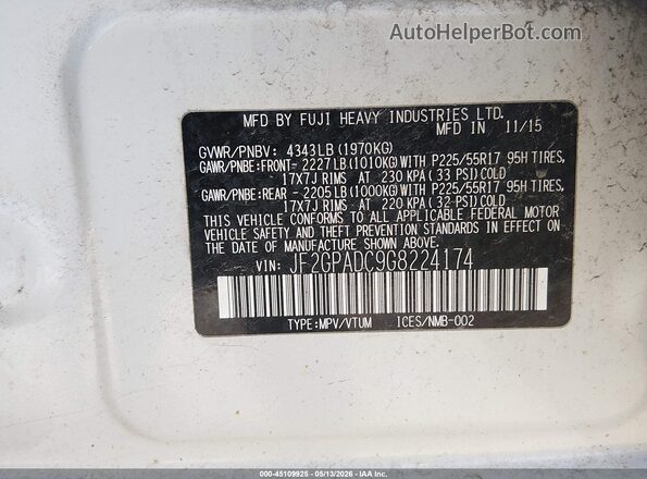 JF2GPADC9G8224174 2016 SUBARU CROSSTREK White Вид підкапотного простору