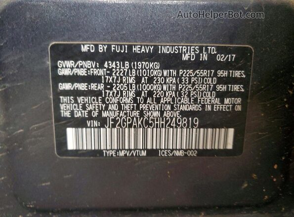 JF2GPAKC5HH249819 2017 SUBARU CROSSTREK Серый 