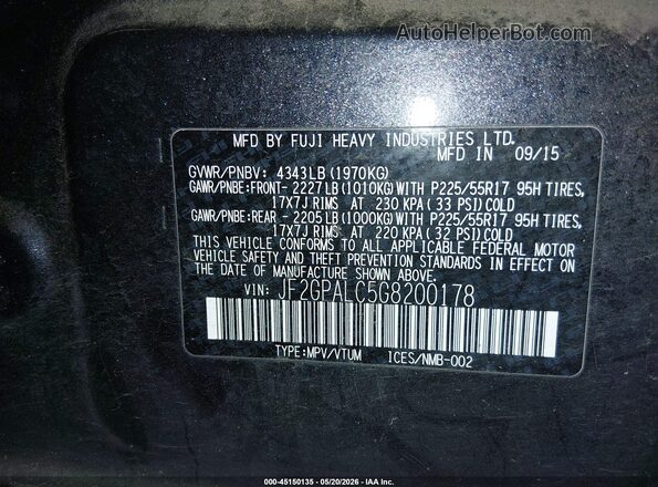 JF2GPALC5G8200178 2016 SUBARU CROSSTREK Gray Вид підкапотного простору