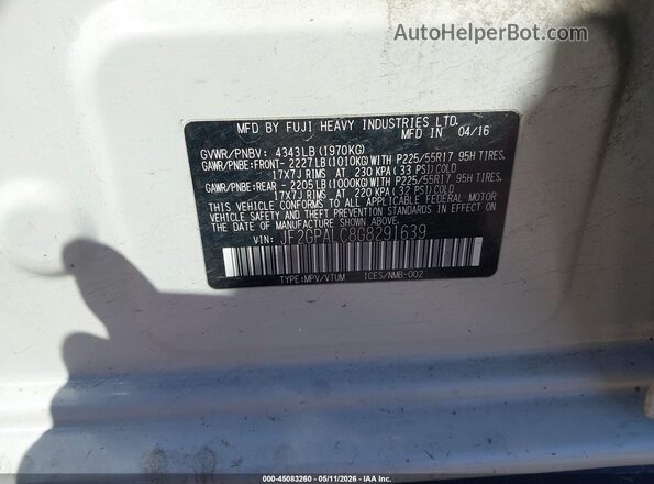 JF2GPALC8G8291639 2016 SUBARU CROSSTREK White Շարժիչի բաժամունքի տեսք
