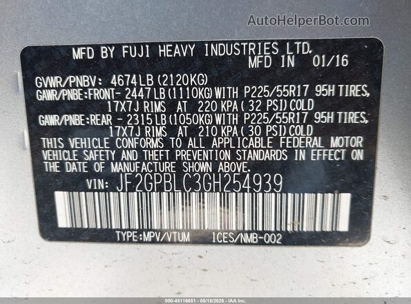 JF2GPBLC3GH254939 2016 SUBARU CROSSTREK HYBRID Light Blue 