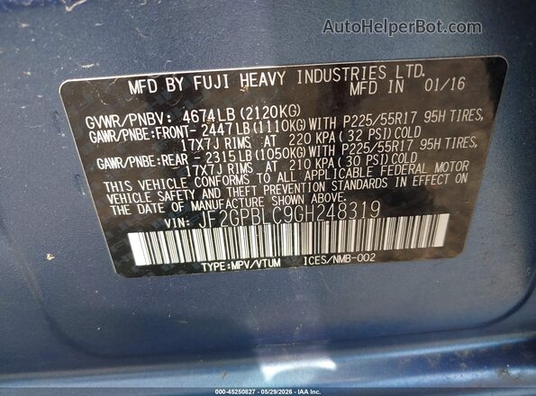 JF2GPBLC9GH248319 2016 SUBARU CROSSTREK HYBRID Blue Engine compartment view
