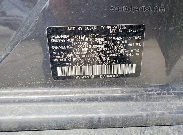 JF2GTABC0PH287047 2023 SUBARU CROSSTREK Gray 