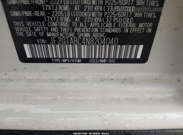JF2GTABC4N8204040 2022 SUBARU CROSSTREK White 