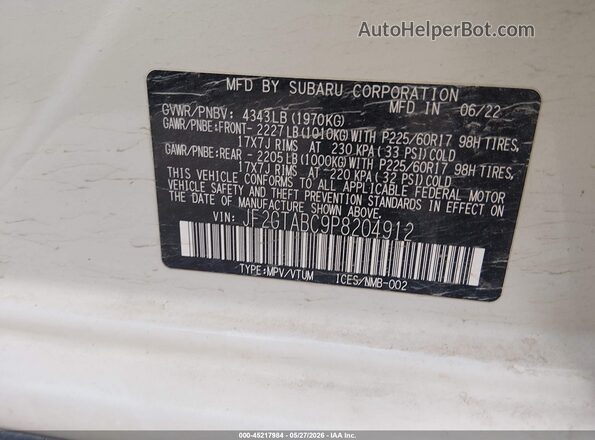 JF2GTABC9P8204912 2023 SUBARU CROSSTREK White 