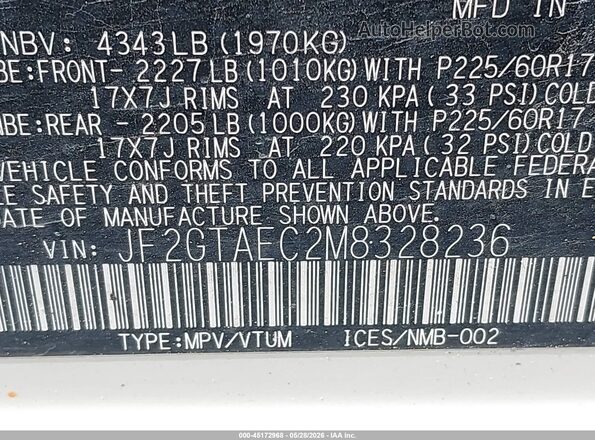 JF2GTAEC2M8328236 2021 SUBARU CROSSTREK White Widok komory silnika