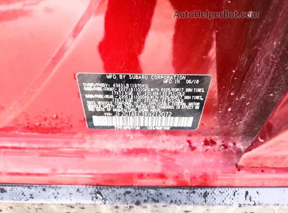 JF2GTAEC3KH212072 2019 SUBARU CROSSTREK Бордовый Вид подкапотного пространства