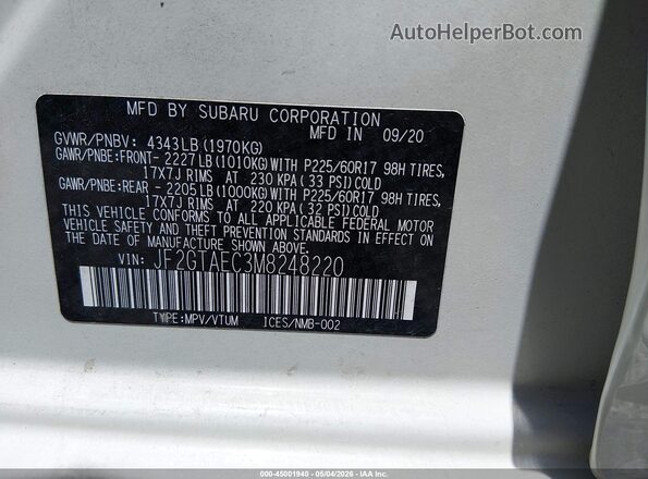 JF2GTAEC3M8248220 2021 SUBARU CROSSTREK White ძრავის განყოფილების ხედი