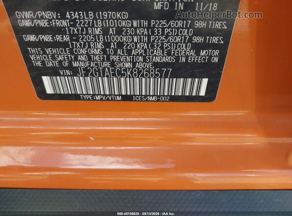 JF2GTAEC5K8268577 2019 SUBARU CROSSTREK Orange Շարժիչի բաժամունքի տեսք