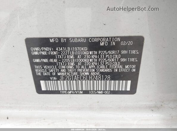 JF2GTAEC6LH248128 2020 SUBARU CROSSTREK White Widok komory silnika
