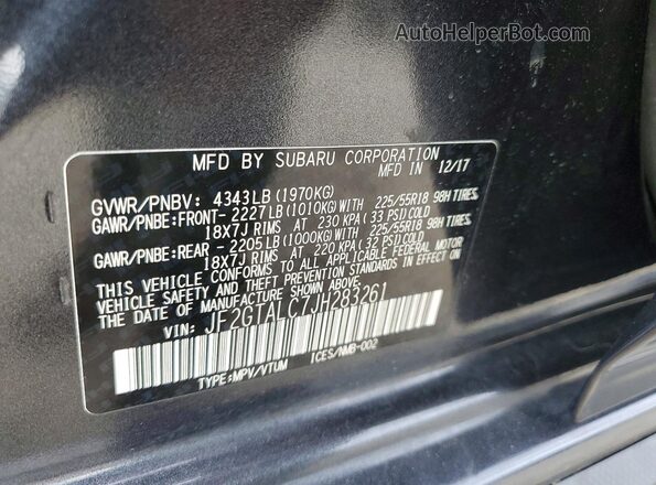 JF2GTALC7JH283261 2018 SUBARU CROSSTREK Gray 