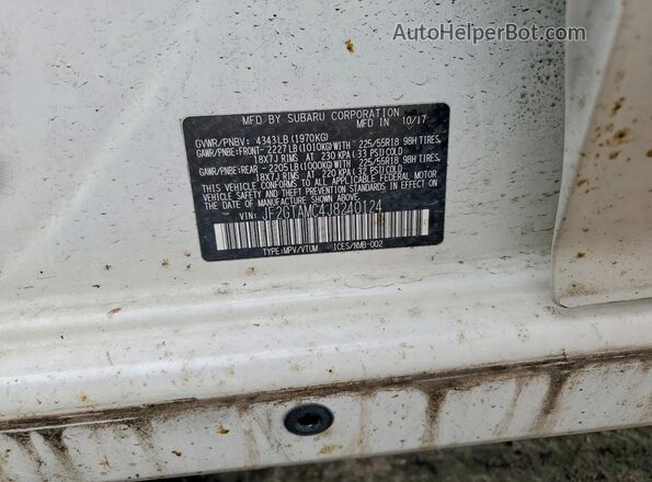 JF2GTAMC4J8240124 2018 SUBARU CROSSTREK White VIN კოდის სტიკერის ხედი