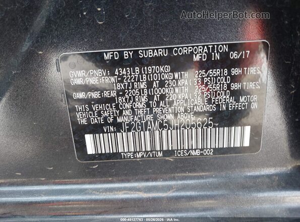 JF2GTAMC5JH205625 2018 SUBARU CROSSTREK Gray Widok komory silnika