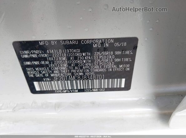 JF2GTAMC8J8348701 2018 SUBARU CROSSTREK White Вид підкапотного простору
