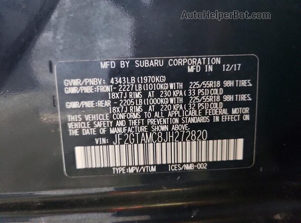 JF2GTAMC8JH272820 2018 SUBARU CROSSTREK Black 