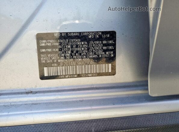 JF2GTANC9KH290467 2019 SUBARU CROSSTREK Silver სალონის 360-გრადუსიანი ხედი