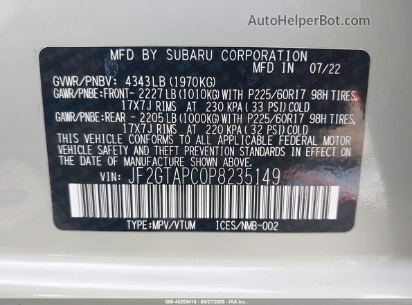 JF2GTAPC0P8235149 2023 SUBARU CROSSTREK Tan Engine compartment view